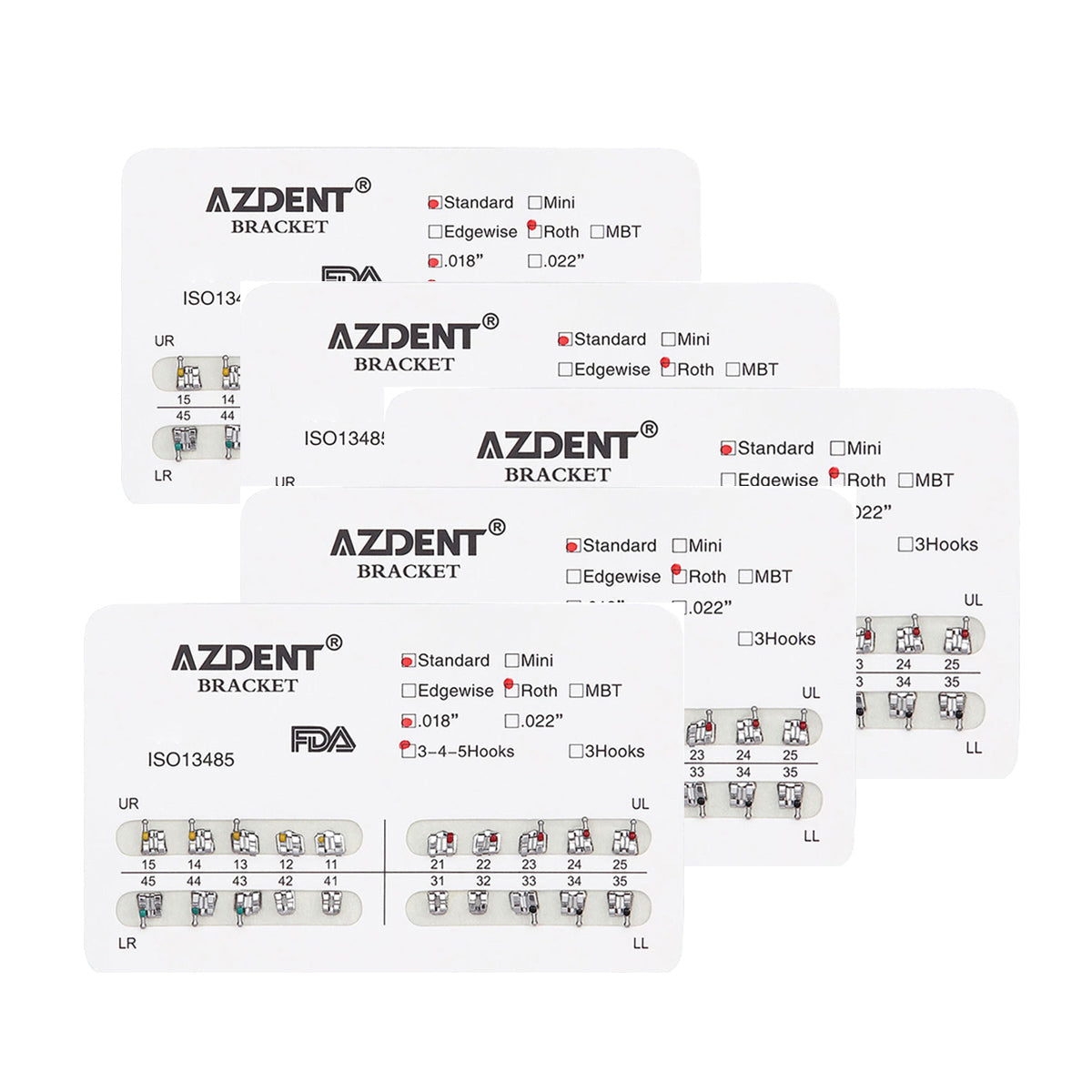 Металлические брекеты AZDENT Dental Standard Roth Slot .018 Hooks on 345 20 шт./уп.