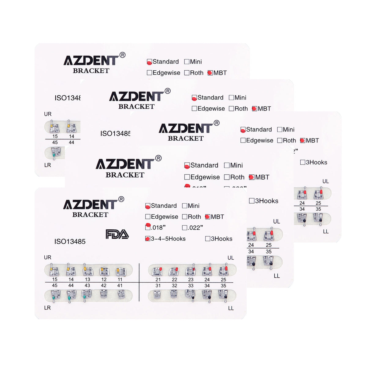 AZDENT Dental Metal Brackets Standard MBT Slot .018 Hooks on 345 20pcs/Pack