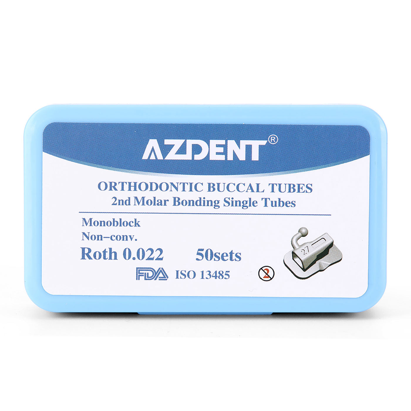 AZDENT Buccal Tube 2nd Molar Bondable Monoblock Non-Convertible Roth 0.022 Laser Mark 50Sets/Bx