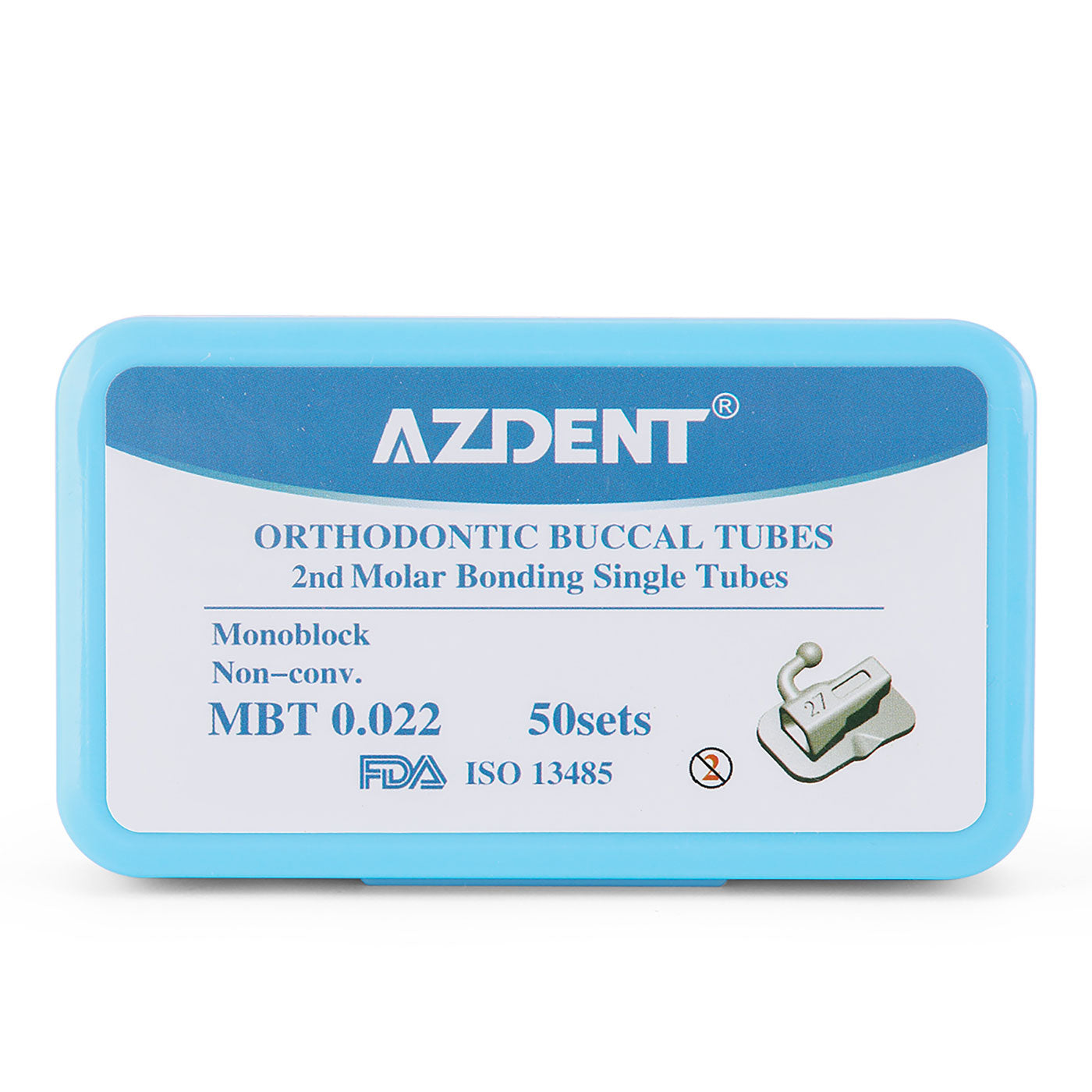 AZDENT Buccal Tube 2nd Molar Bondable Monoblock Non-Convertible MBT 0.022 Laser Mark 50Sets/Box