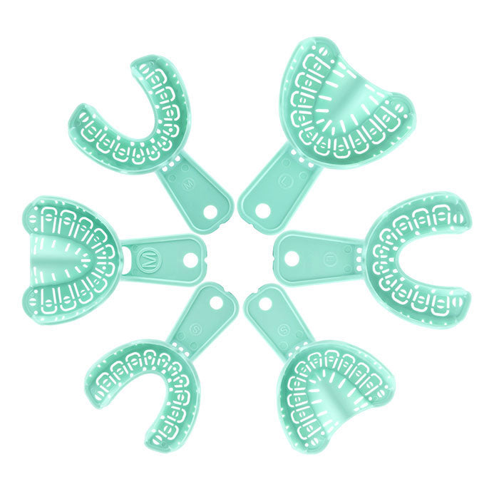 Bandejas de impresión dental de boca completa para moldes dentales, tamaño pequeño, verde, 6 piezas/juego