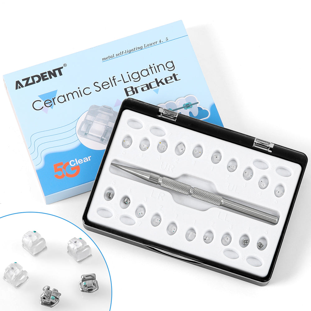 AZDENT Dental 5G Прозрачный керамический самолигирующийся брекет Roth/MBT 0,022 с верхним 3 крючком