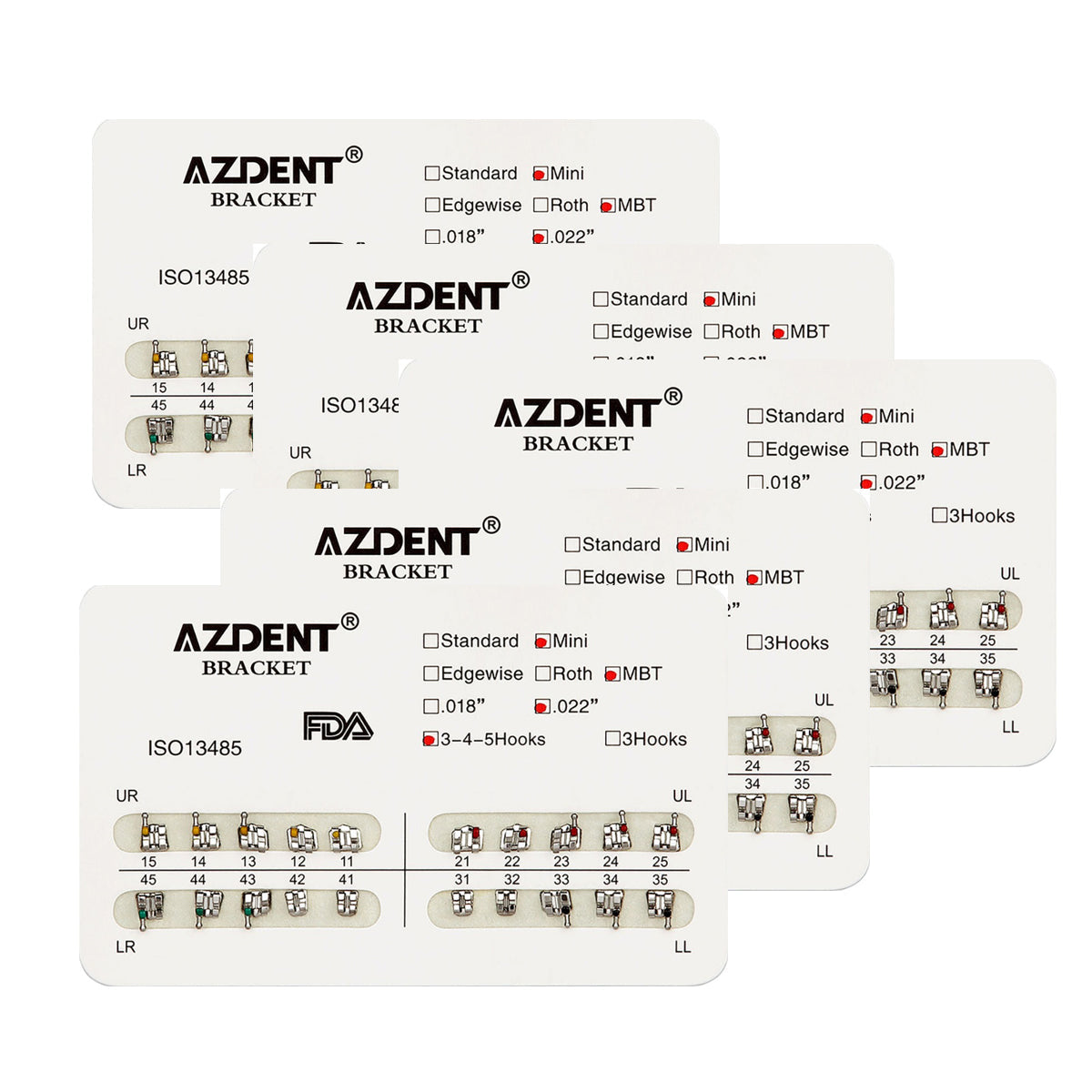 Металлические брекеты AZDENT для стоматологии Mini MBT Slot .022 крючки на 345 20 шт./упаковка
