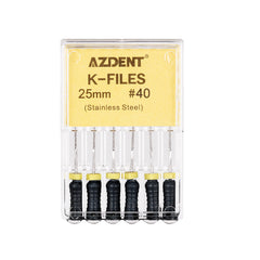 AZDENT Dental Hand K-Files Stainless Steel 25mm #40 Black 6pcs/Box