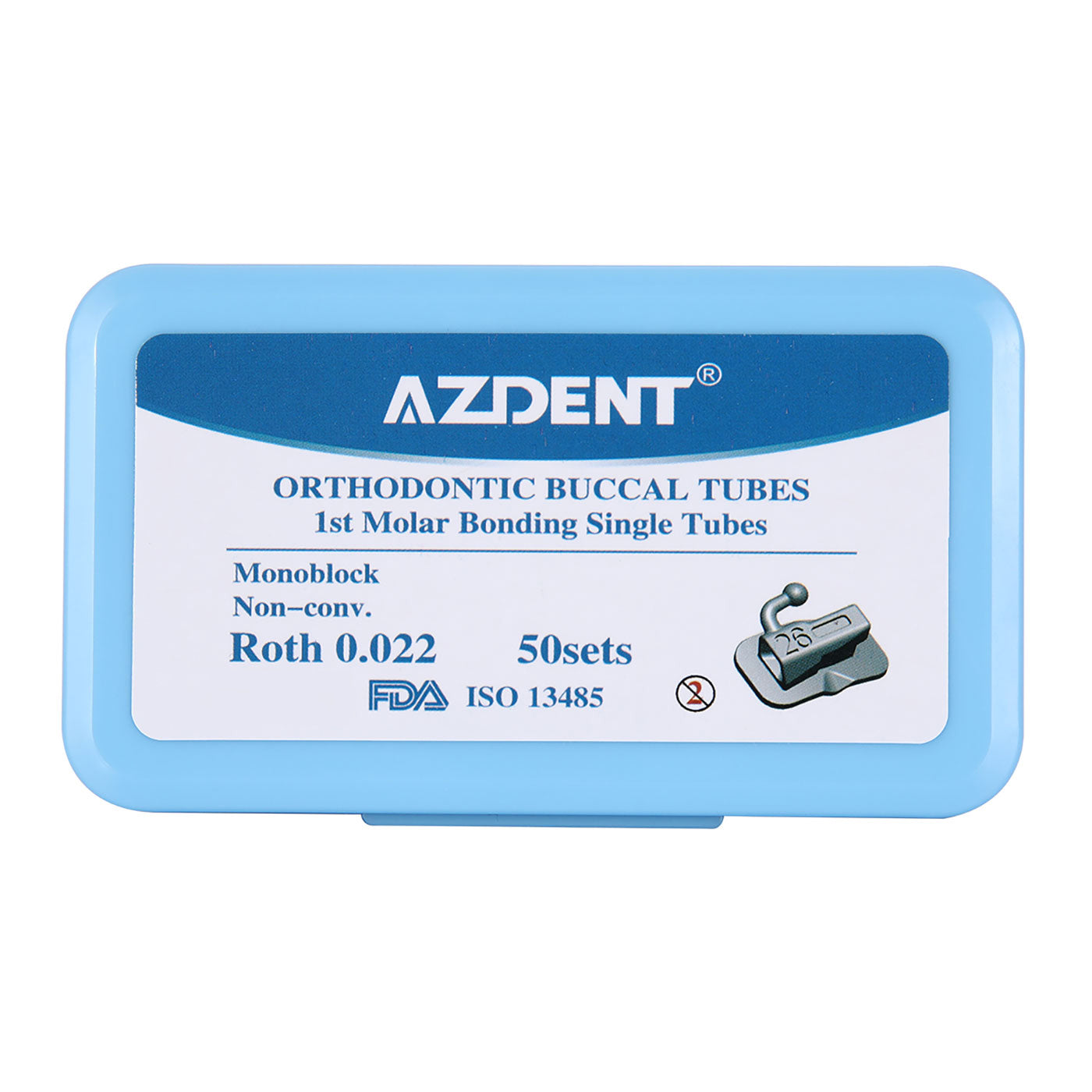 Tubo bucal AZDENT para primer molar, monobloque no convertible, adhesivo Roth 0.022, 50 juegos/caja