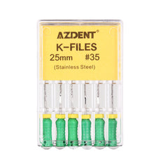 AZDENT Dental Hand K-Files Stainless Steel 25mm #35 Green 6pcs/Box