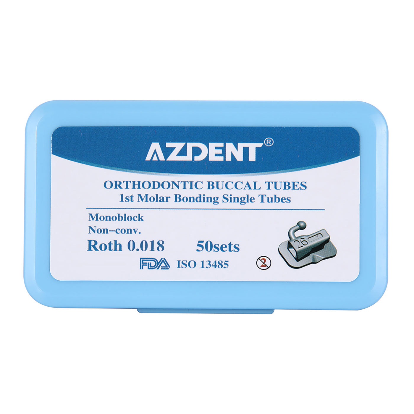 Tubo bucal AZDENT para primer molar, monobloque no convertible, Roth 0.018, 50 juegos/caja