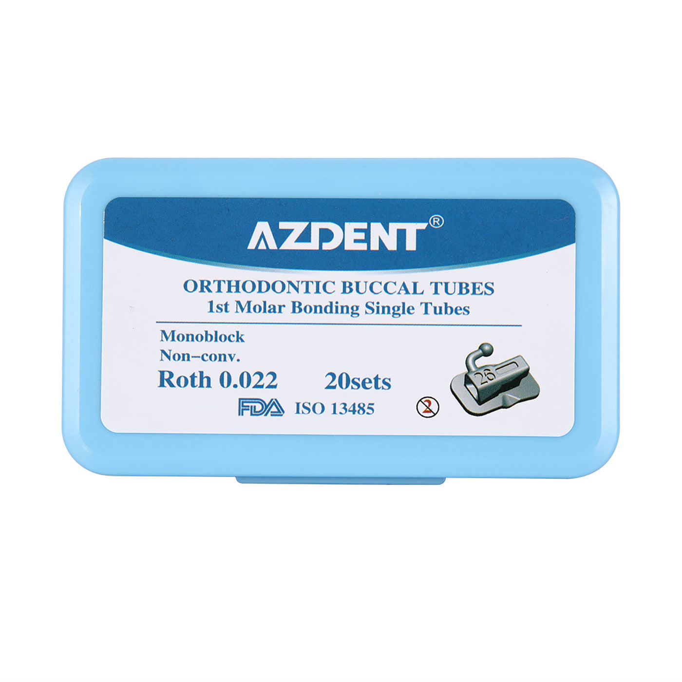 Tubo bucal AZDENT para primer molar, monobloque cementable, no convertible, Roth 0.022, marcado láser, 20 juegos/caja