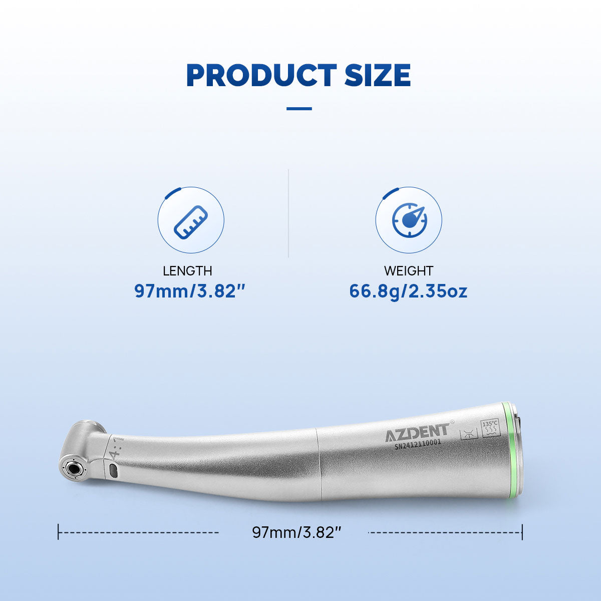 AZDENT Dental Mini 4:1 Contra Angle Fiber Optic Low Speed ​​Handpiece / Mini Fiber Optic Air Motor 6 Hollow