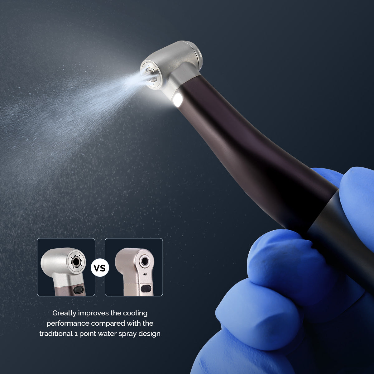 AZDENT 1:1 Fiber Optic LED Low Speed Contra Angle Handpiece Push Button Internal Spray
