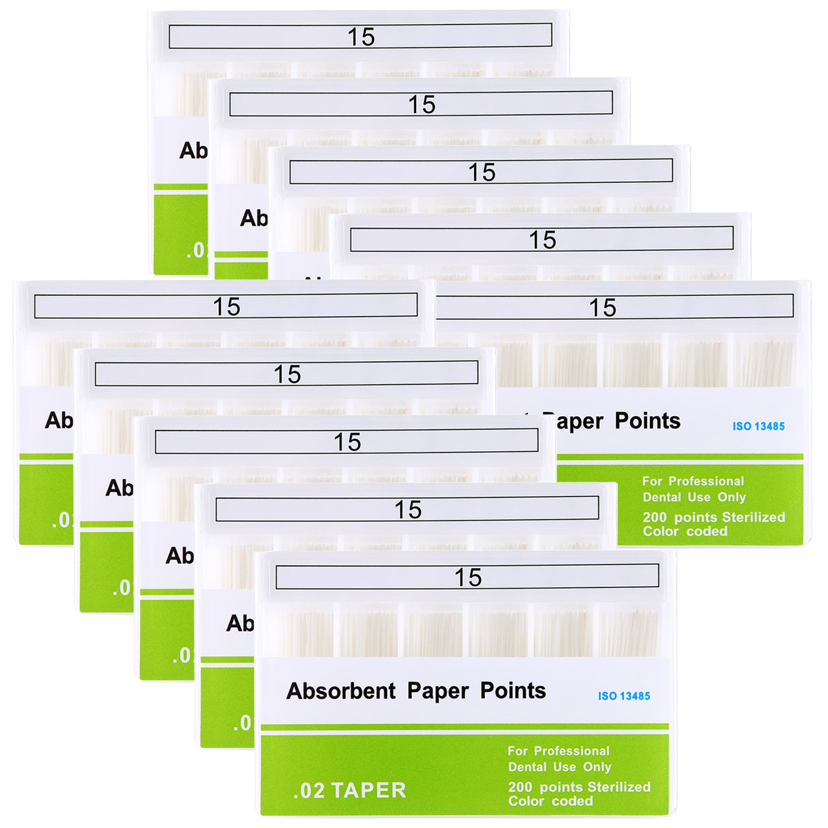 Absorbent Paper Points #15 Taper Size 0.02 Color Coded 200/Box