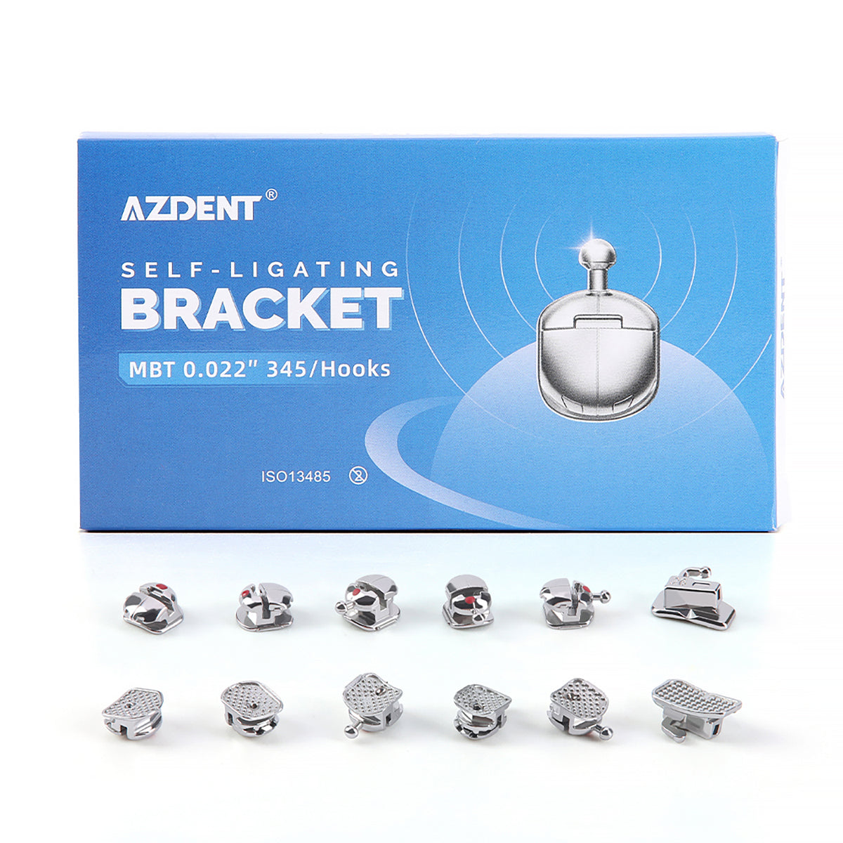 AZDENT Dental Orthodontic Self-Ligating Brackets Spherical Monoblock Roth/MBT .022 Hooks On 345 With Buccal Tube 24pcs/Box