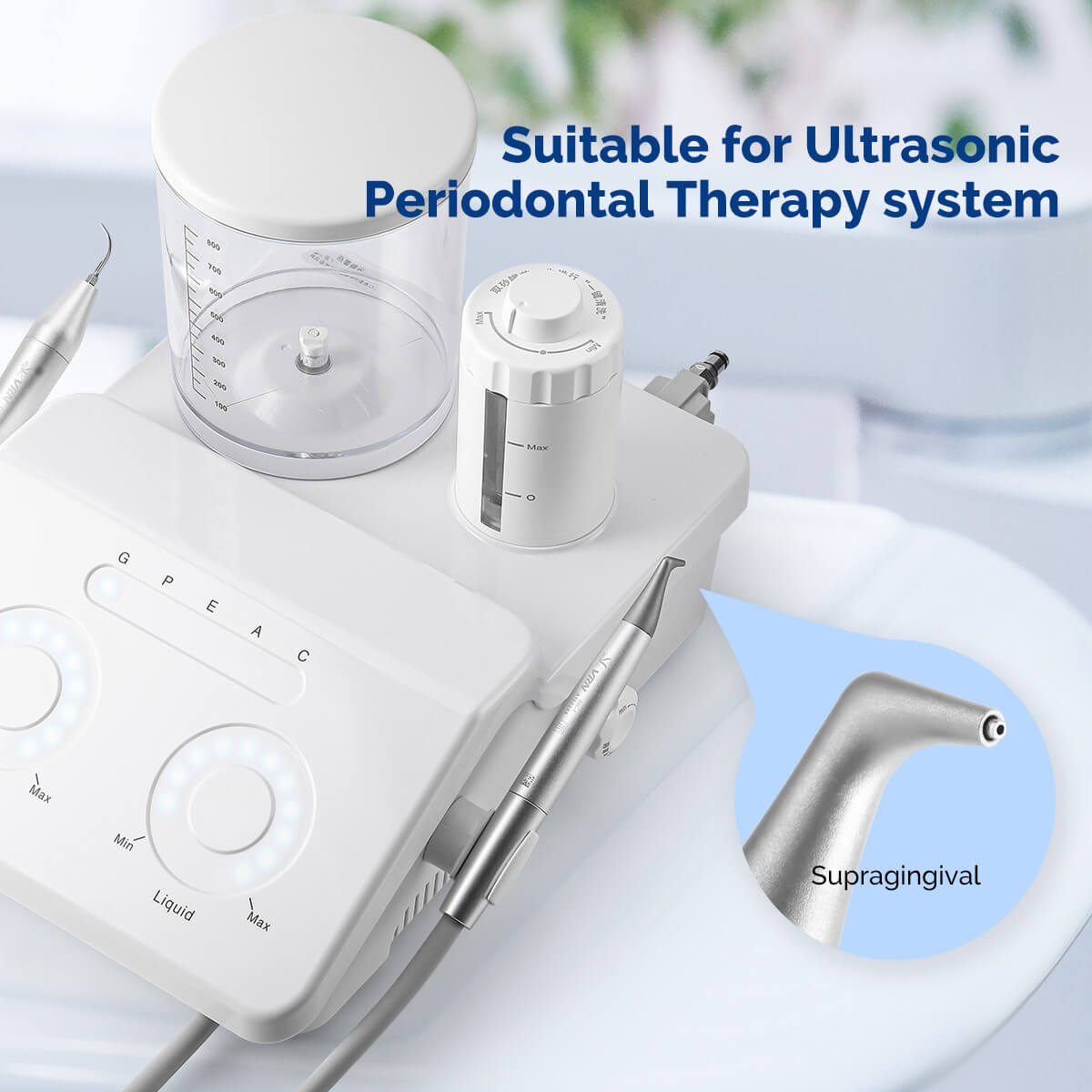 Raspador ultrasónico dental VRN-DQ40, pulidor de aire, sistema de terapia periodontal con chorro de arena, pieza de mano LED