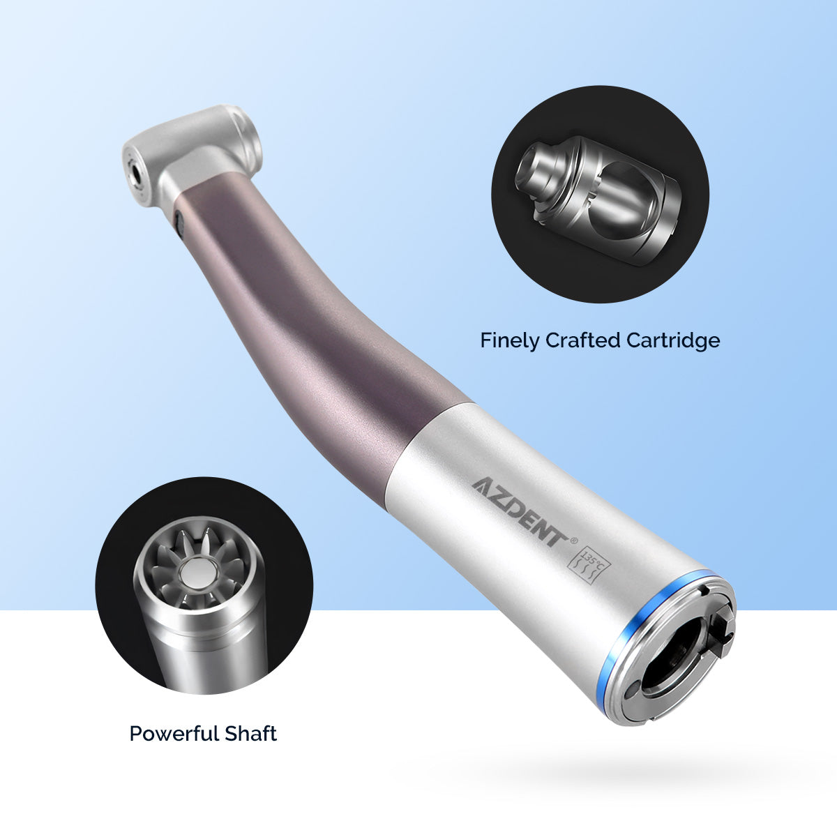 AZDENT 1:1 Fiber Optic LED Low Speed Contra Angle Handpiece Push Button Internal Spray