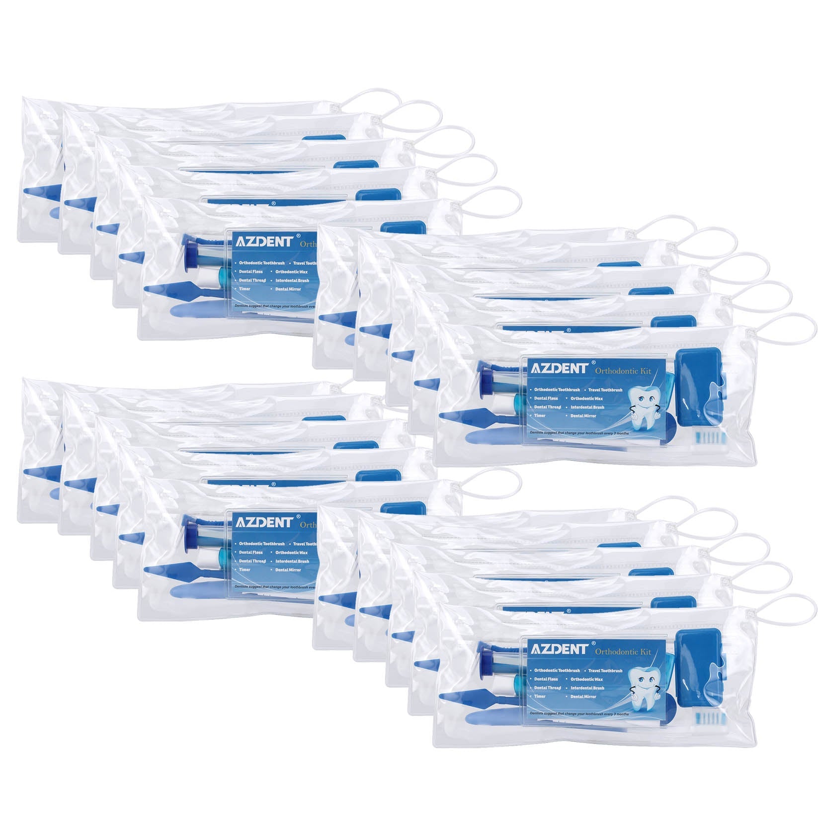 AZDENT Orthodontic Kit Toothbrush Interdental Brush Floss Mirror Wax Traction
