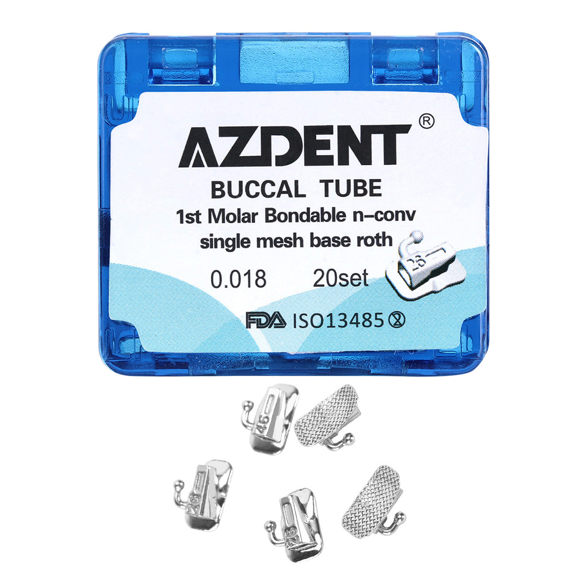 AZDENT Buccal Tube 1st Molar Bondable Split Non-Convertible Roth 0.018 80pcs/Box