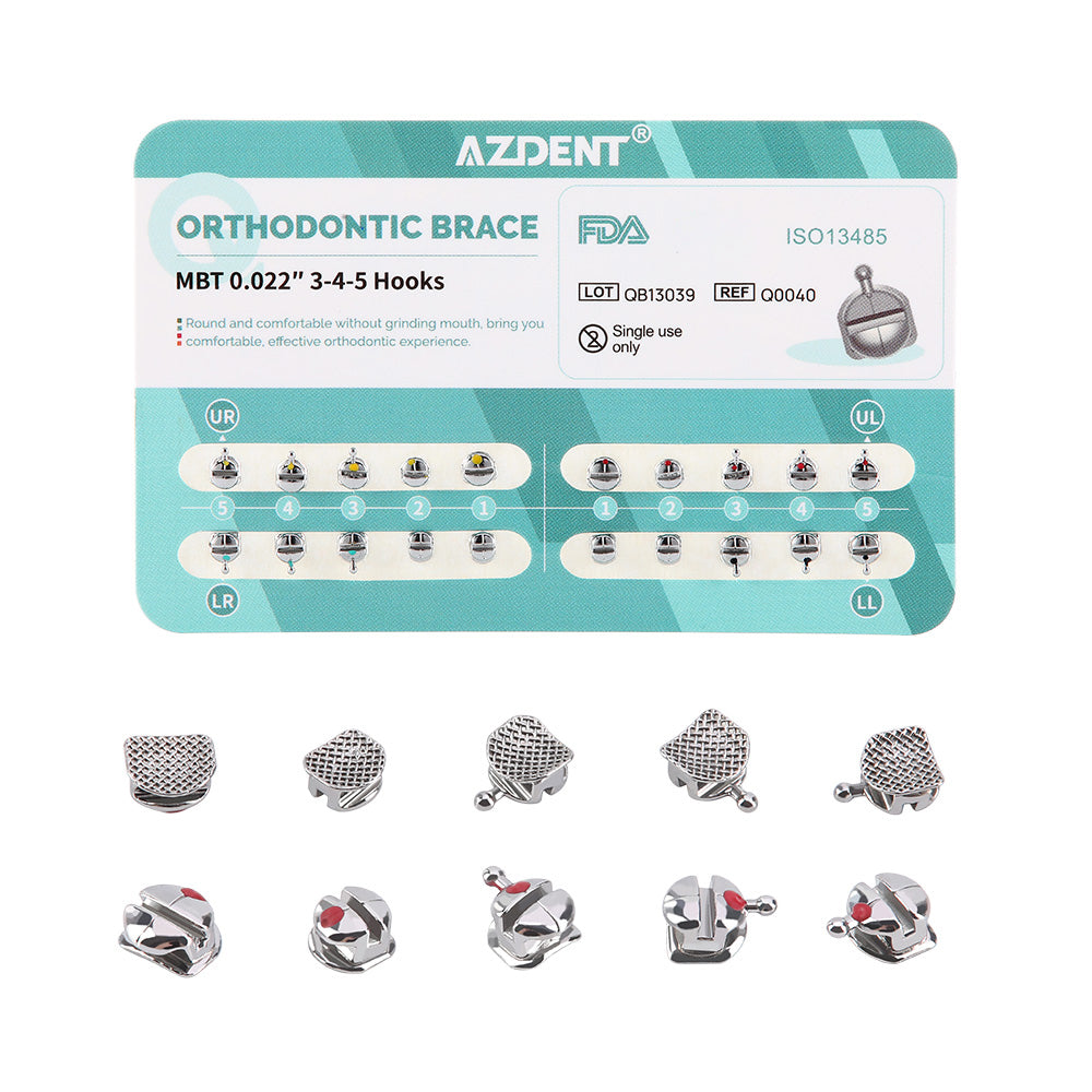 AZDENT Dental Orthodontic Q-type Metal Brackets Roth/MBT .022 Hooks On 345 20pcs/Pack
