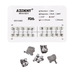 Металлические брекеты AZDENT для зубов, стандартные, с прорезью Edgewise, .022, крючки на 345, 20 шт./упаковка