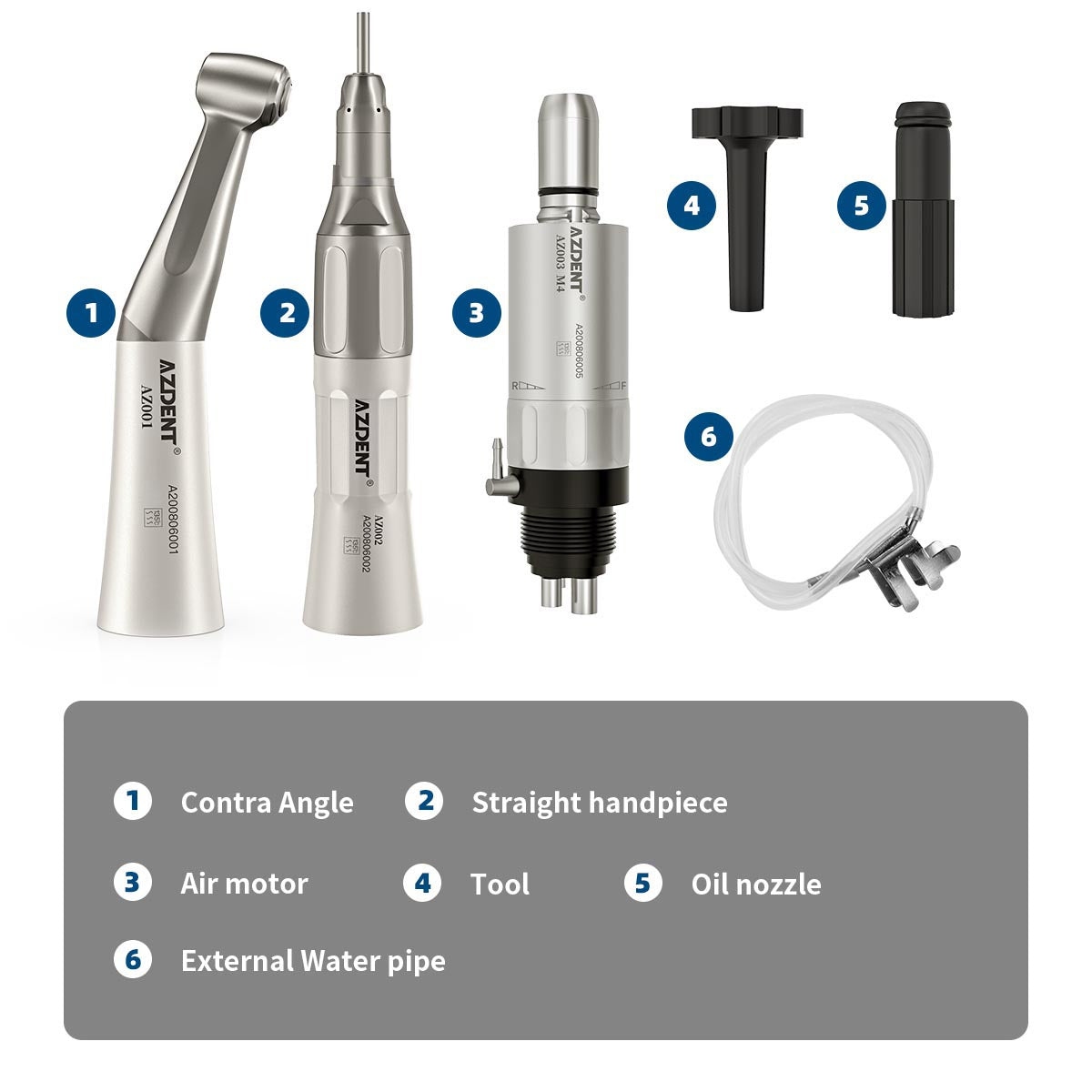 AZDENT Low Speed Handpiece & Air Motor Set With External Water Spray 2/4 Hole