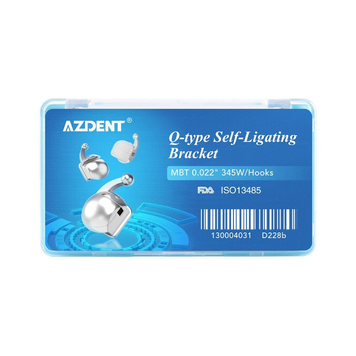 Самолигирующиеся брекеты AZDENT Dental Q-type MBT .022 Hooks On 345 с щечными трубками 28 шт./коробка