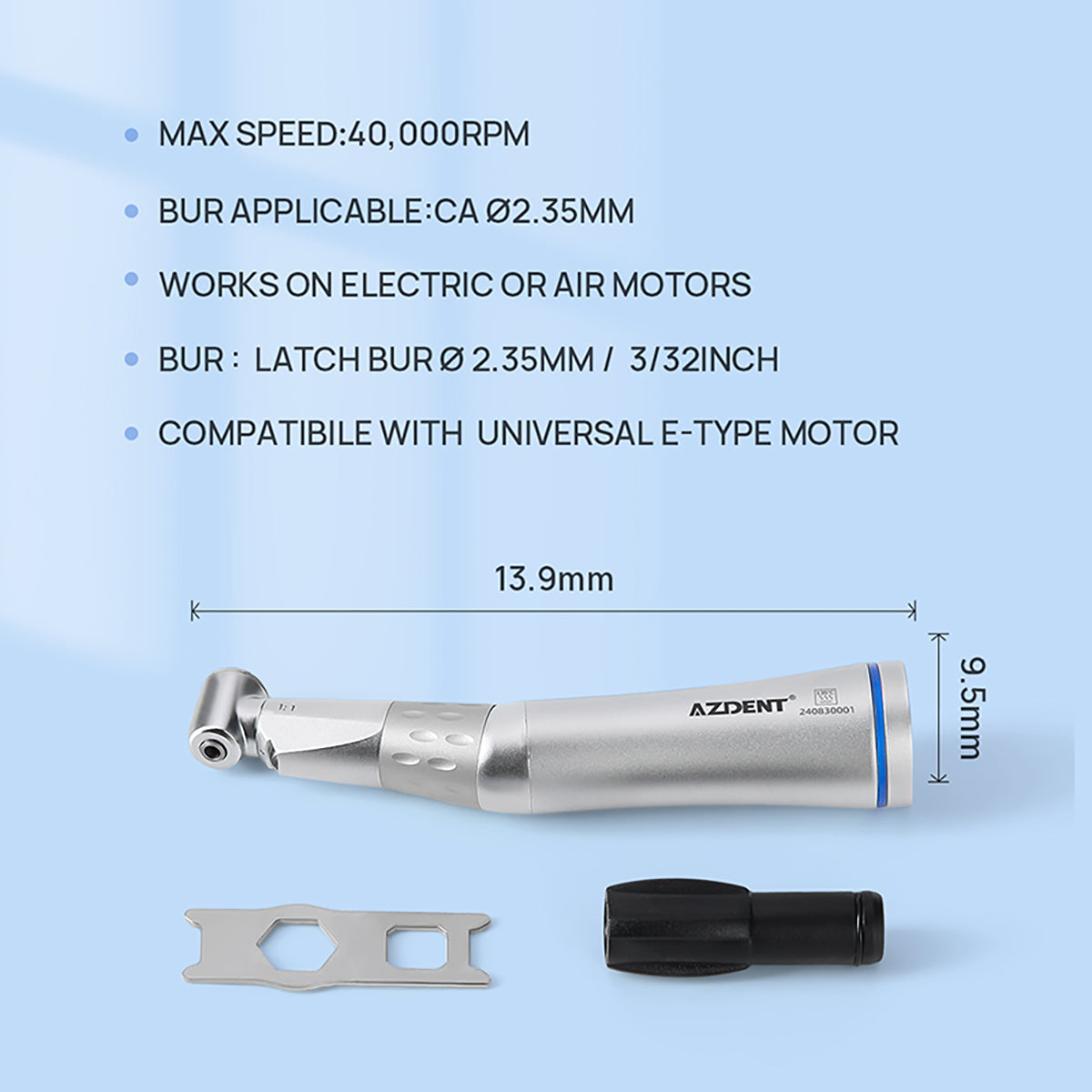 Низкоскоростной наконечник AZDENT Dental 1:1 LED Contra Angle с внутренним распылителем E-генератора