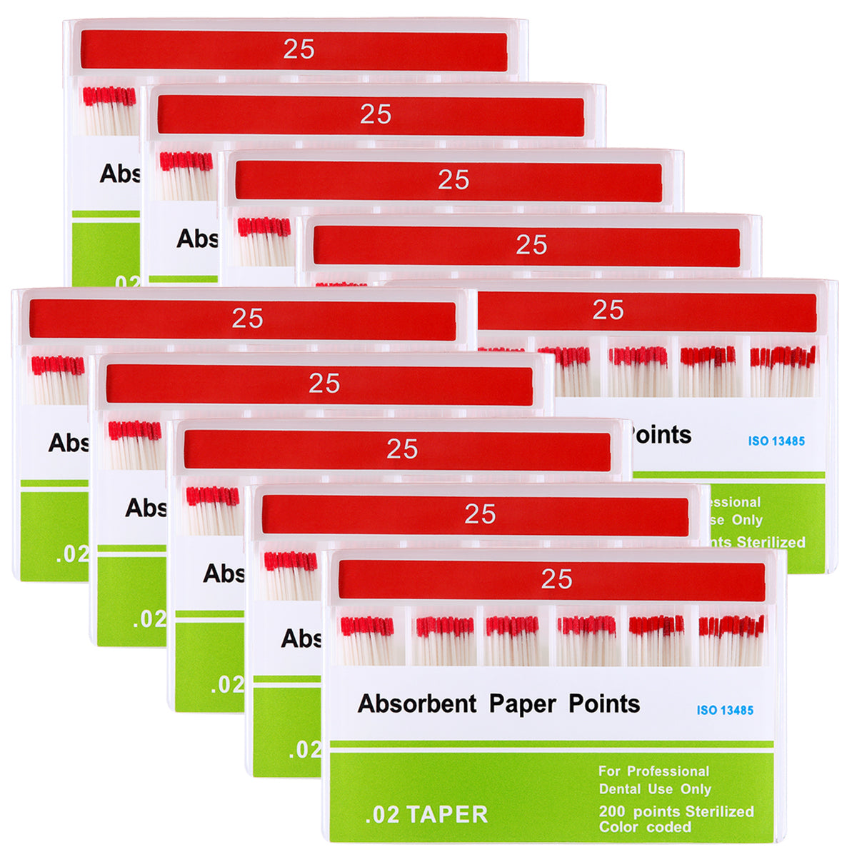 Absorbent Paper Points #25 Taper Size 0.02 Color Coded 200/Box