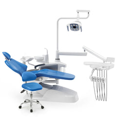 Dental Chair Unit QL2028III-2024 DC Motor Computer Controlled PU Hard Leather w/ Dentist Stool Dark Blue