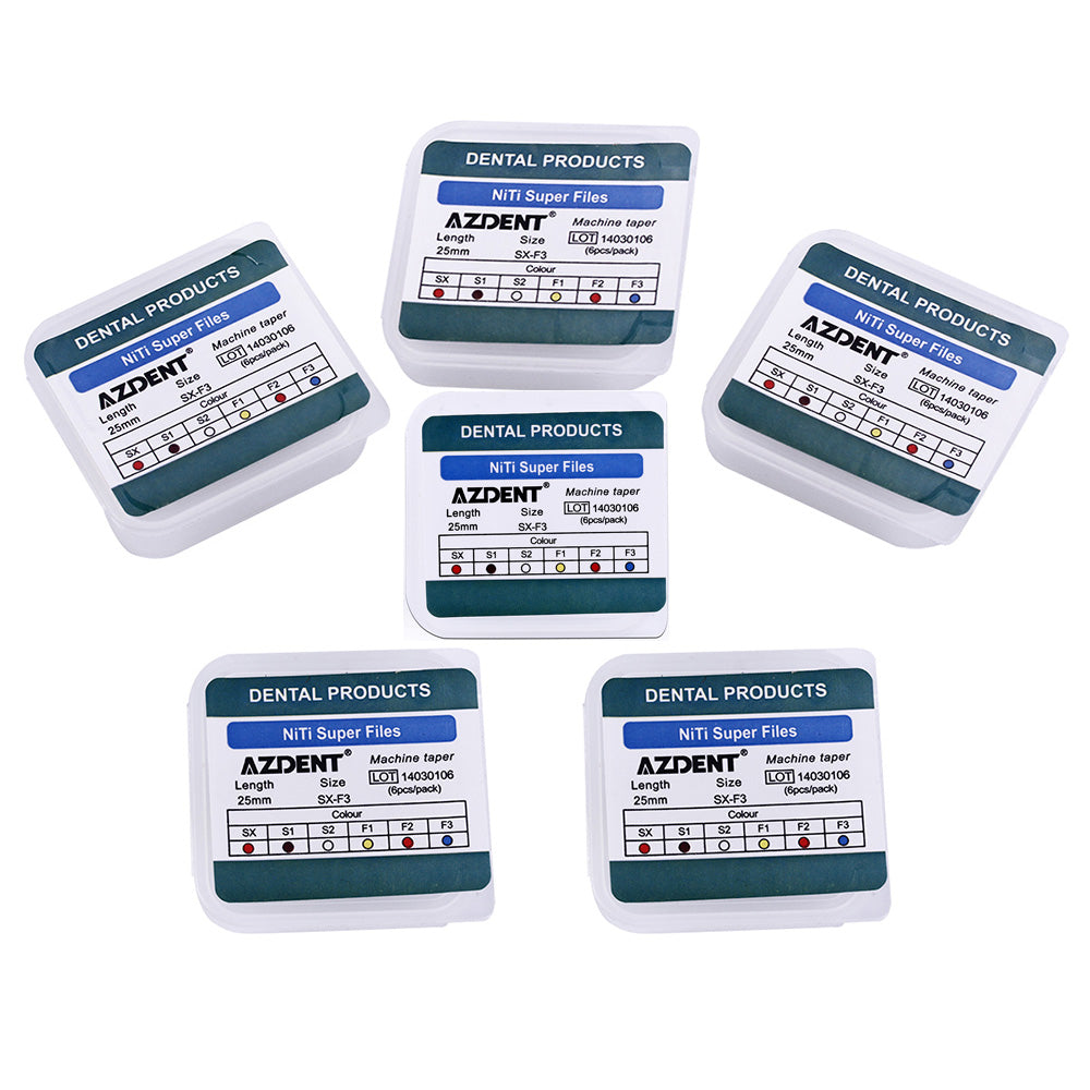 AZDENT NiTi Rotary Engine Files 25mm Assorted SX-F3 6pcs/Pk