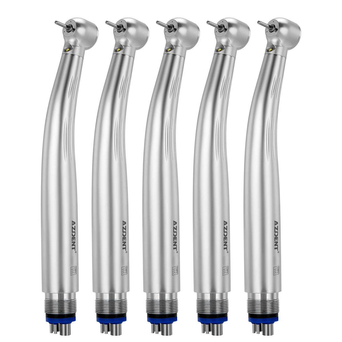 AZDENT High Speed Handpiece Torque Head Push Button E-generator LED Triple Water Spray Ceramic Bearings 4 Hole