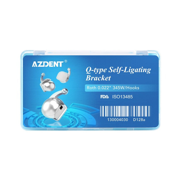 Самолигирующиеся брекеты AZDENT Dental Q-type Roth/MBT .022 Hooks On 345 с щечными трубками 28 шт./коробка