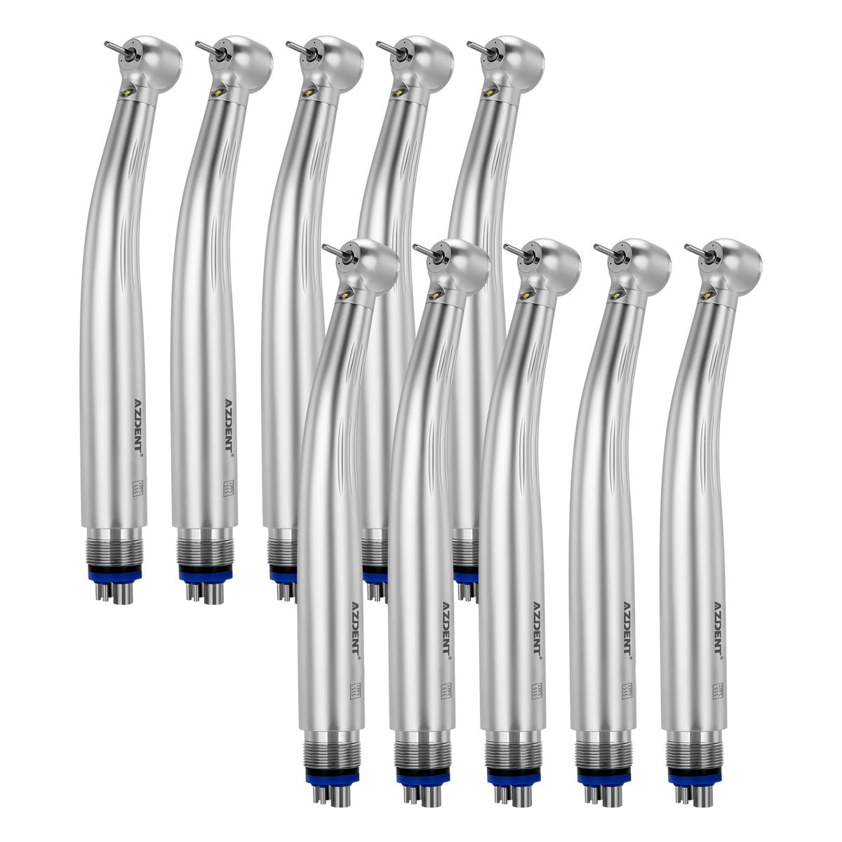 AZDENT High Speed Handpiece Torque Head Push Button E-generator LED Triple Water Spray Ceramic Bearings 4 Hole