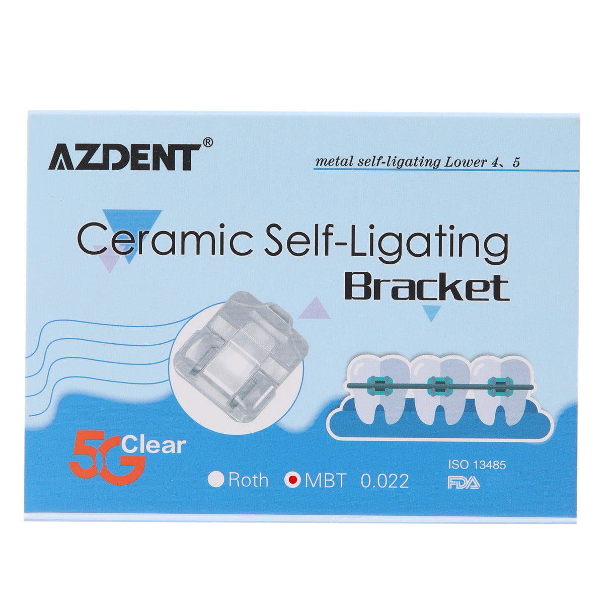 AZDENT Dental 5G Прозрачный керамический самолигирующийся брекет Roth/MBT 0,022 с верхним 3 крючком