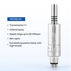 COXO Dental 1:1 Low Speed Electric Handpiece Contra Angle Straight Handpiece Air Motor 4 Holes