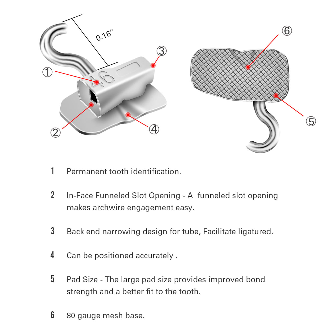 Tubo de unión AZDENT para primer molar con gancho deslizante crimpable Roth 0.022 (4 unidades)