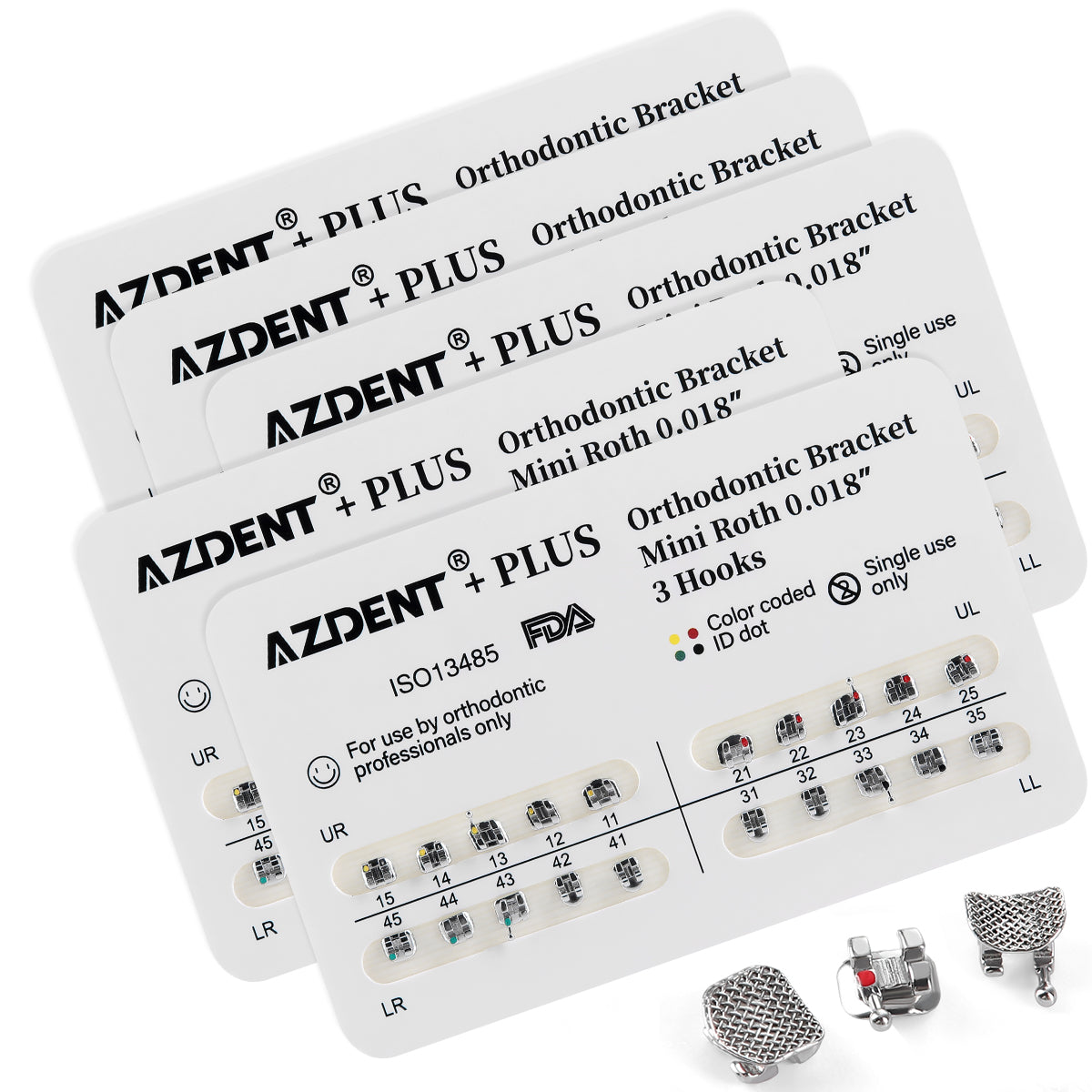 AZDENT PLUS Стоматологические металлические брекеты Mini Roth/MBT .022/.018 крючки 3/3-4-5 20 шт./упаковка