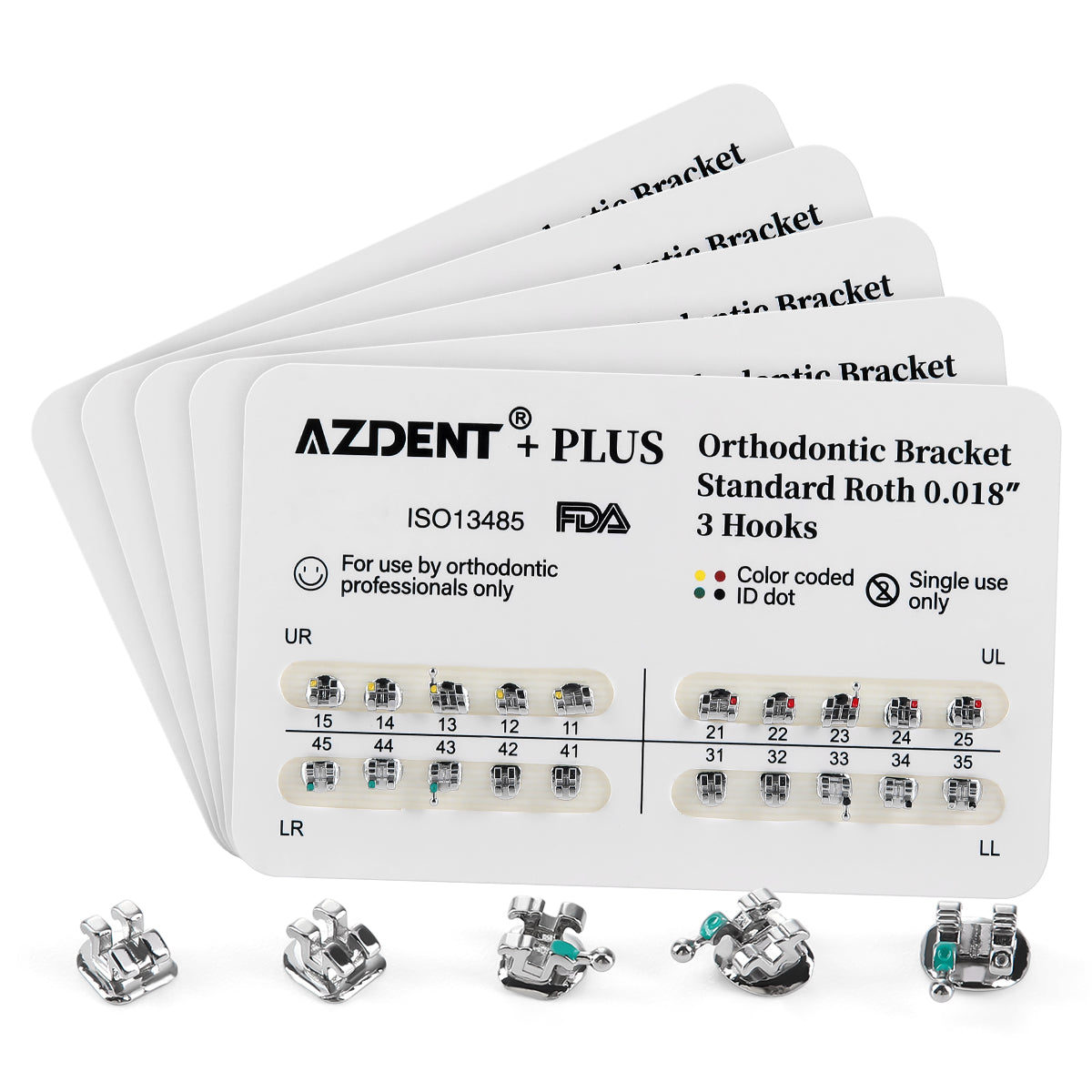 AZDENT PLUS Стоматологические металлические брекеты брекеты стандартные Roth/MBT .022/.018 крючки 3/3-4-5 20 шт./упаковка