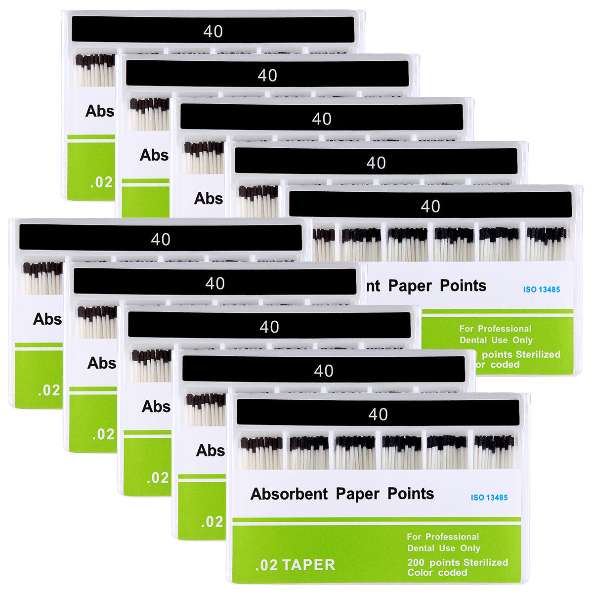Absorbent Paper Points #40 Taper Size 0.02 Color Coded 200/Box