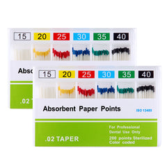 Absorbent Paper Points #15-40 Taper Size 0.02 Color Coded 200/Box