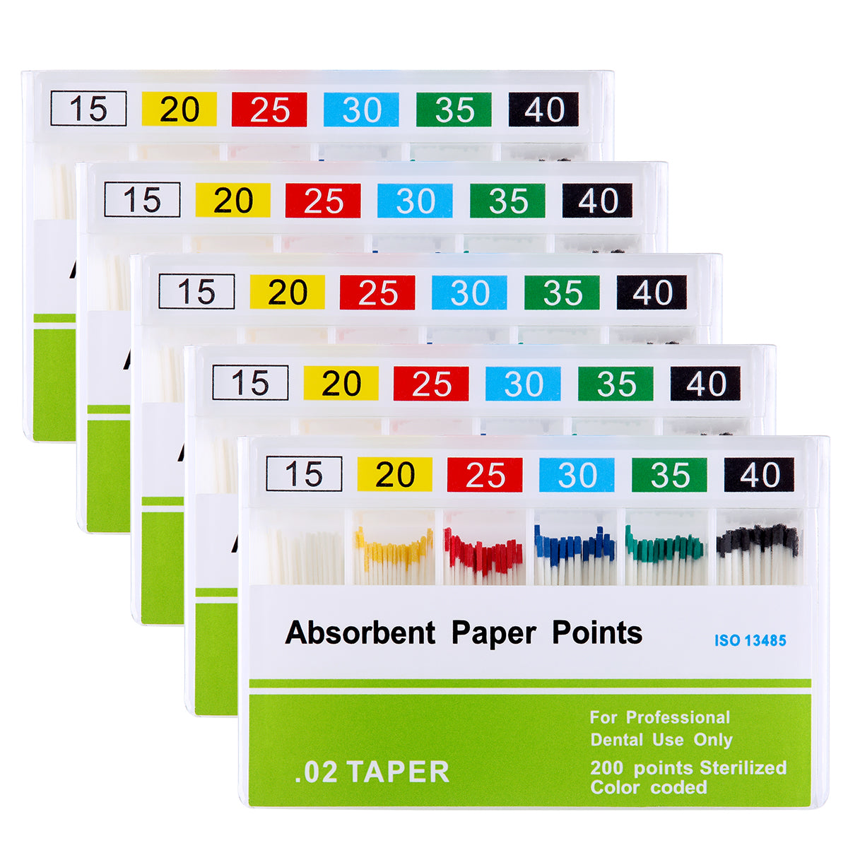 Absorbent Paper Points #15-40 Taper Size 0.02 Color Coded 200/Box