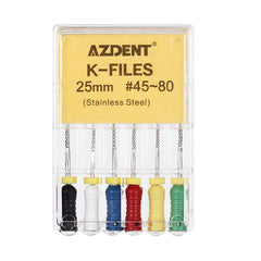 AZDENT Dental Hand K-Files Stainless Steel 25mm #45-80 Assorted 6/Box