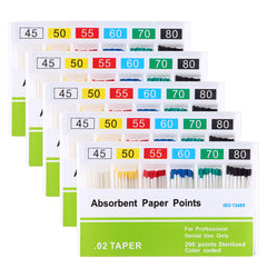 Absorbent Paper Points #45-80 Taper Size 0.02 Color Coded 200/Box