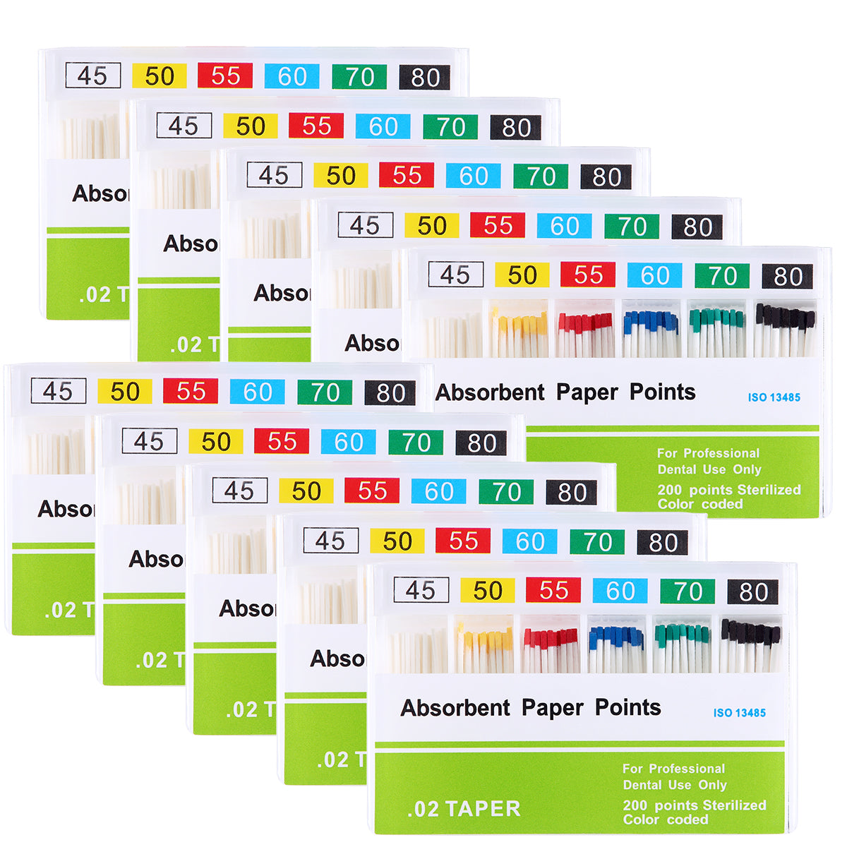 Absorbent Paper Points #45-80 Taper Size 0.02 Color Coded 200/Box