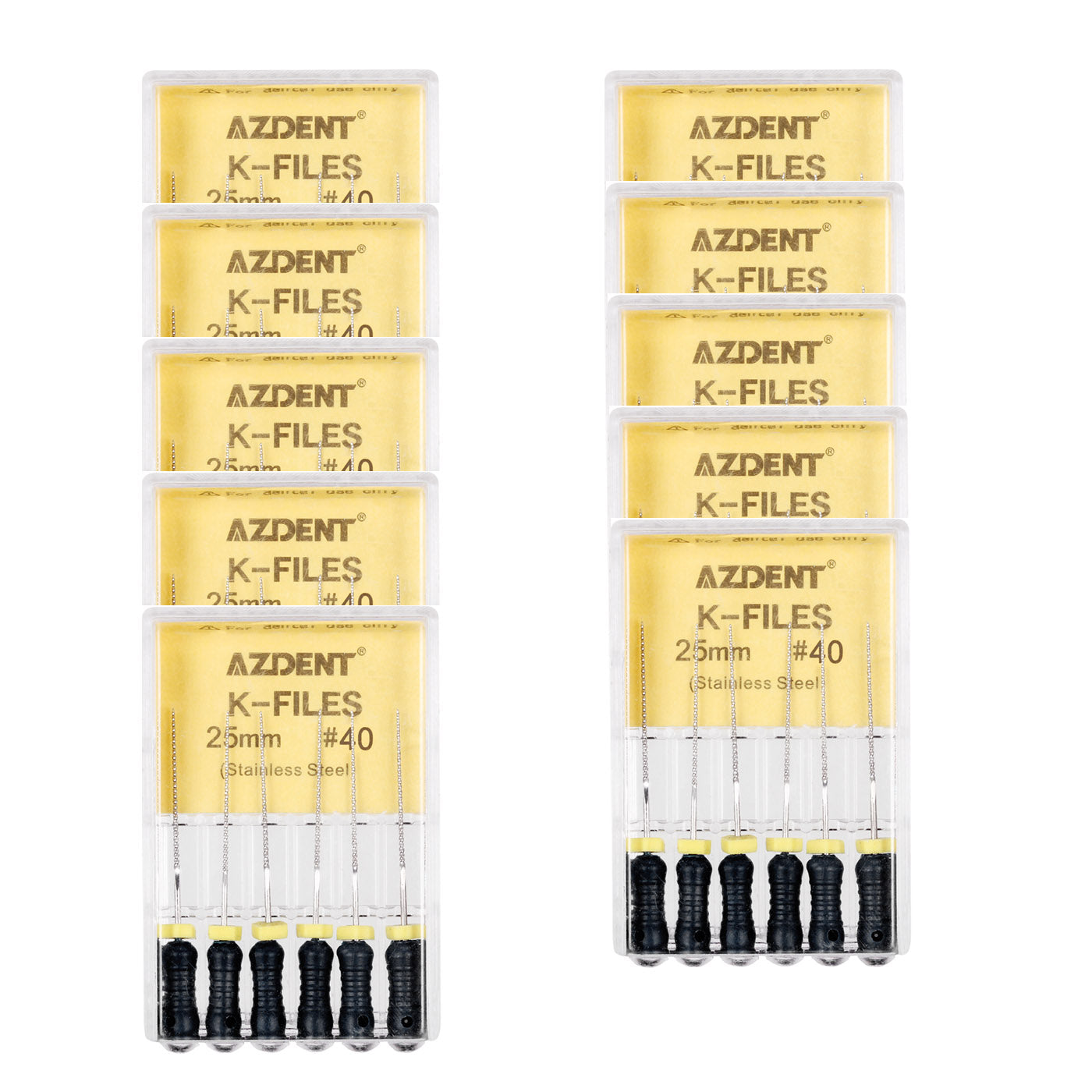 AZDENT Dental Hand K-Files Stainless Steel 25mm #40 Black 6pcs/Box