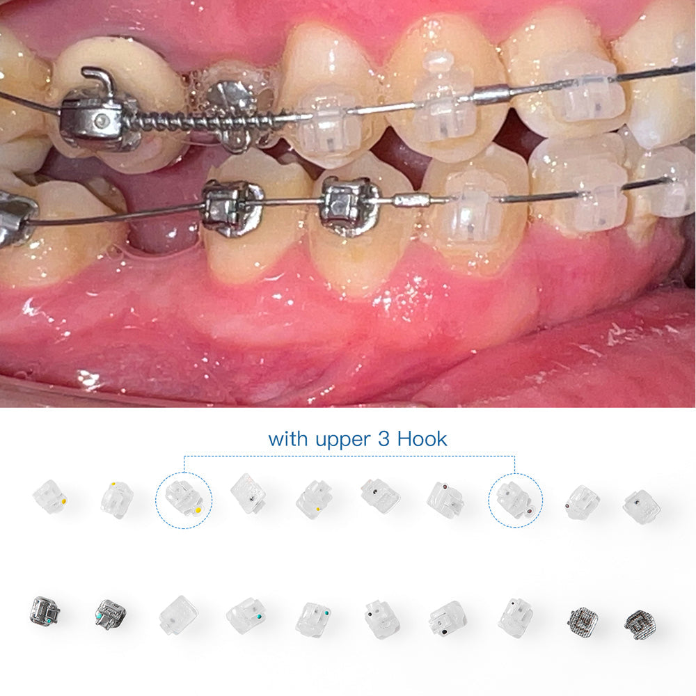 AZDENT Dental 5G Прозрачный керамический самолигирующийся брекет Roth/MBT 0,022 с верхним 3 крючком