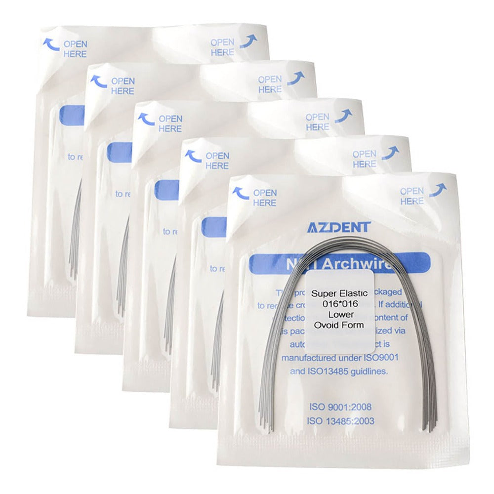 Arco de alambre AZDENT Niti Super Elastic, forma ovoide, rectangular, 0,016 x 0,016, inferior, 10 unidades/paquete