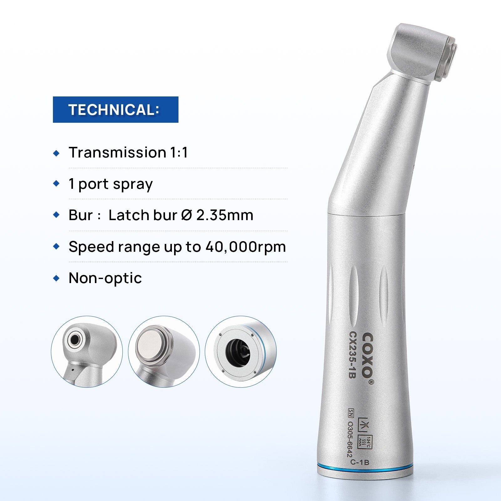 COXO Dental 1:1 Low Speed Electric Handpiece Contra Angle Straight Handpiece Air Motor 4 Holes