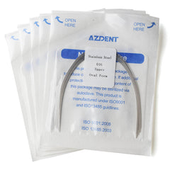 Arco de alambre AZDENT de acero inoxidable, forma ovalada, redondo, 0,016 mm, superior, 10 unidades/paquete
