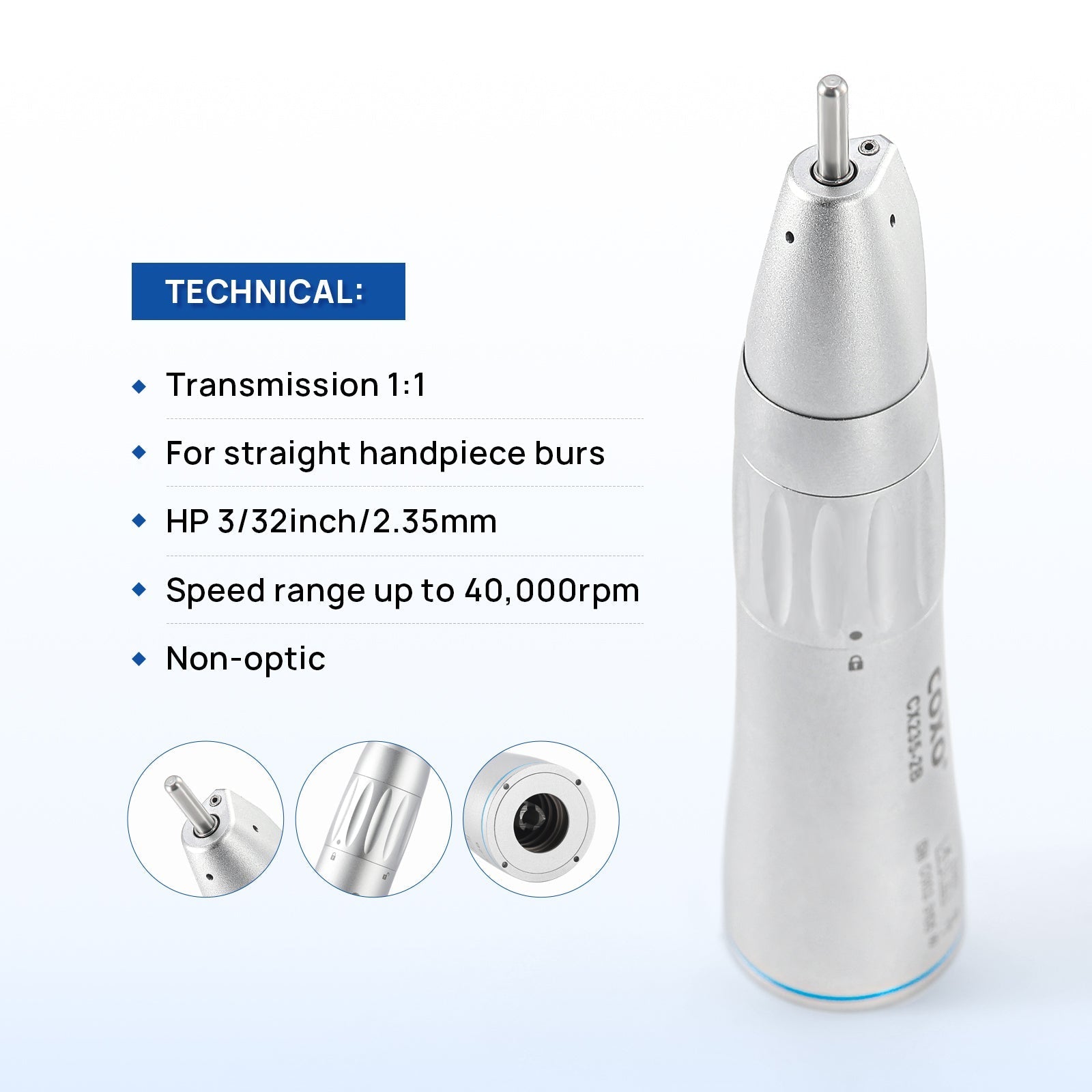 COXO Dental 1:1 Low Speed Electric Handpiece Contra Angle Straight Handpiece Air Motor 4 Holes