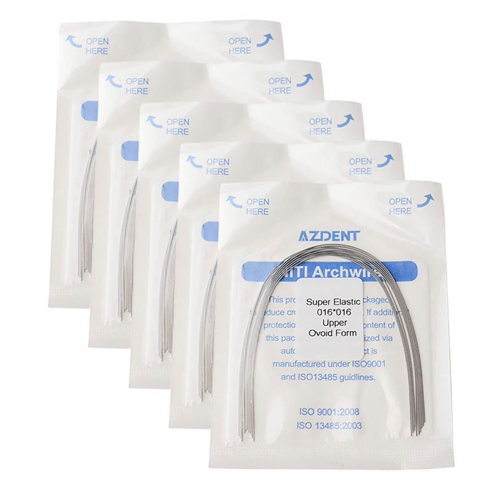 Arco de alambre AZDENT Niti Super Elastic, forma ovoide, rectangular, 0,016 x 0,016, superior, 10 unidades/paquete