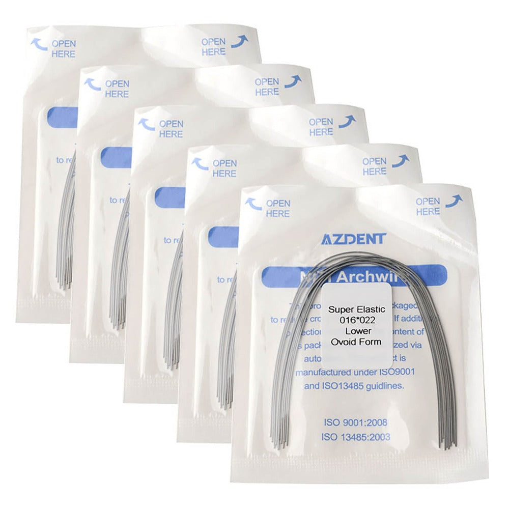 Arco de alambre AZDENT Niti Super Elastic, forma ovoide, rectangular, 0,016 x 0,022, inferior, 10 unidades/paquete